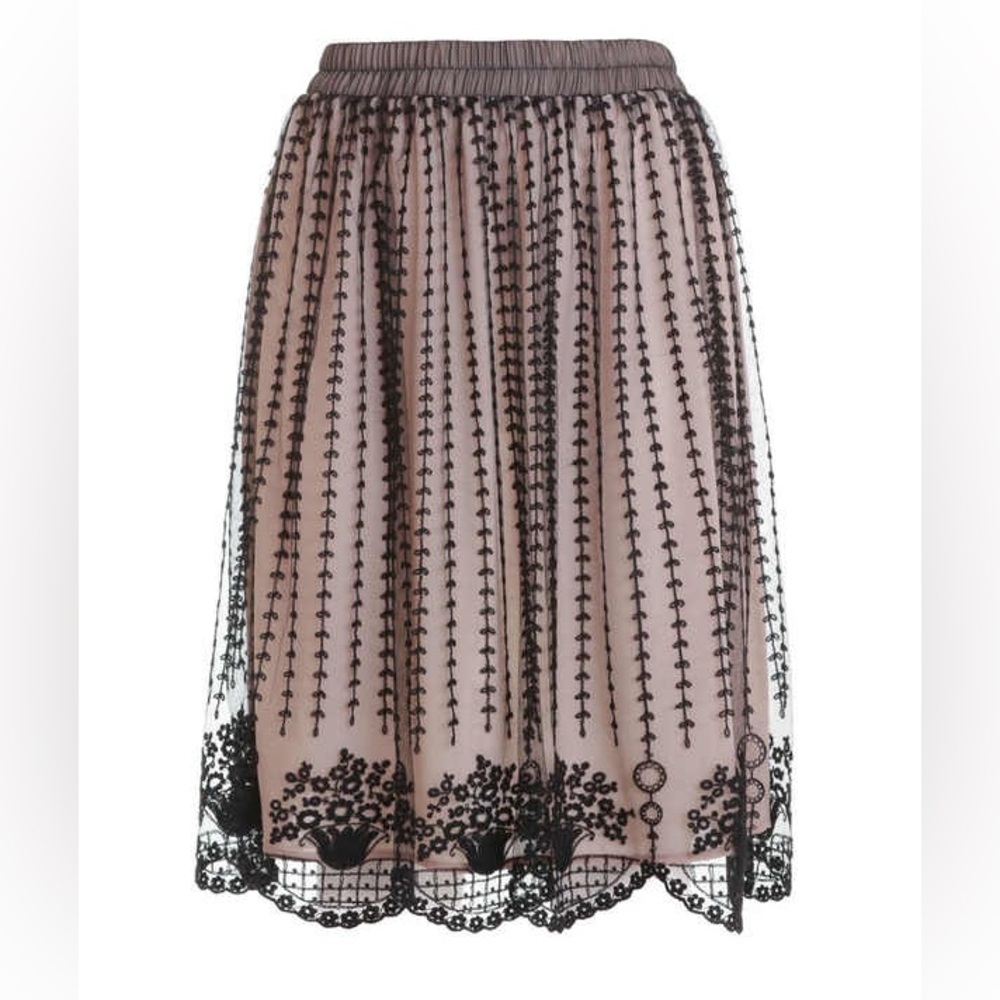 Valentino Red Elegant Black Embroidered Tulle Skirt